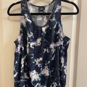 Blue and white sequin neck tank top - Size M